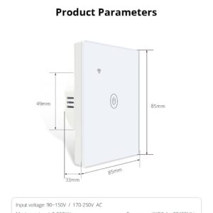 1 gang smart touch switch size guide line