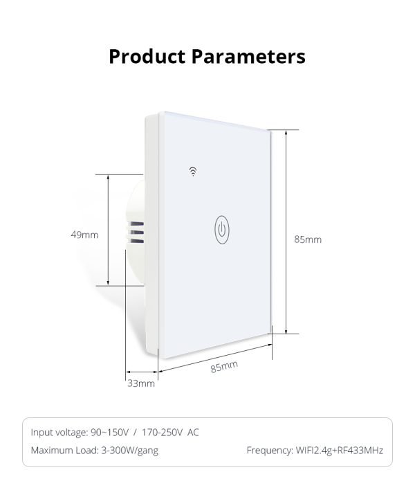 1 gang smart touch switch size guide line