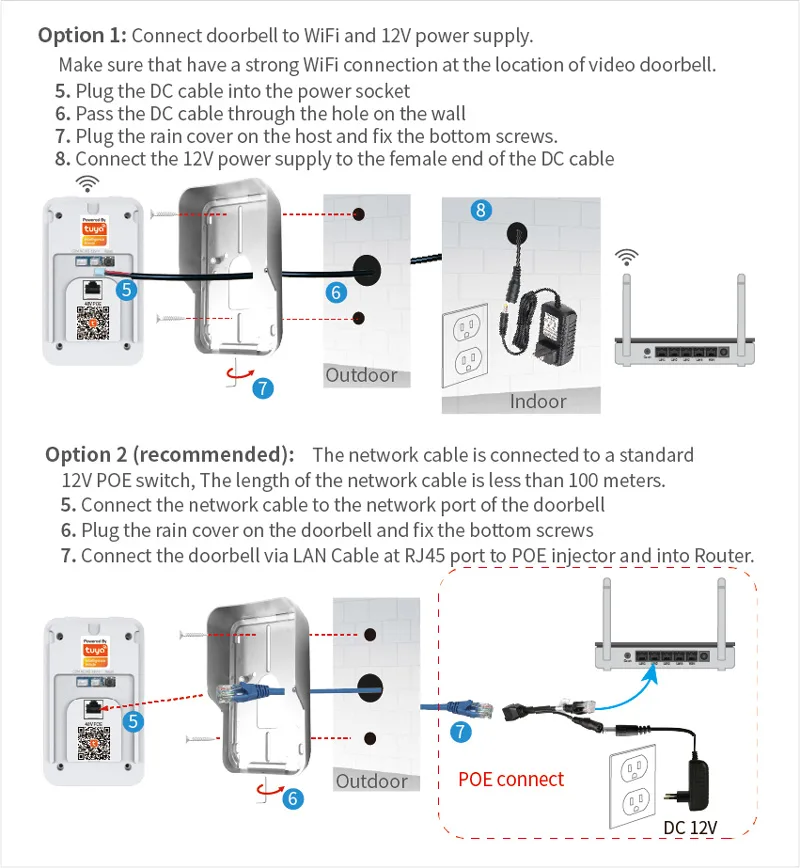 connecting wifi doorbell intercom to 12v supply