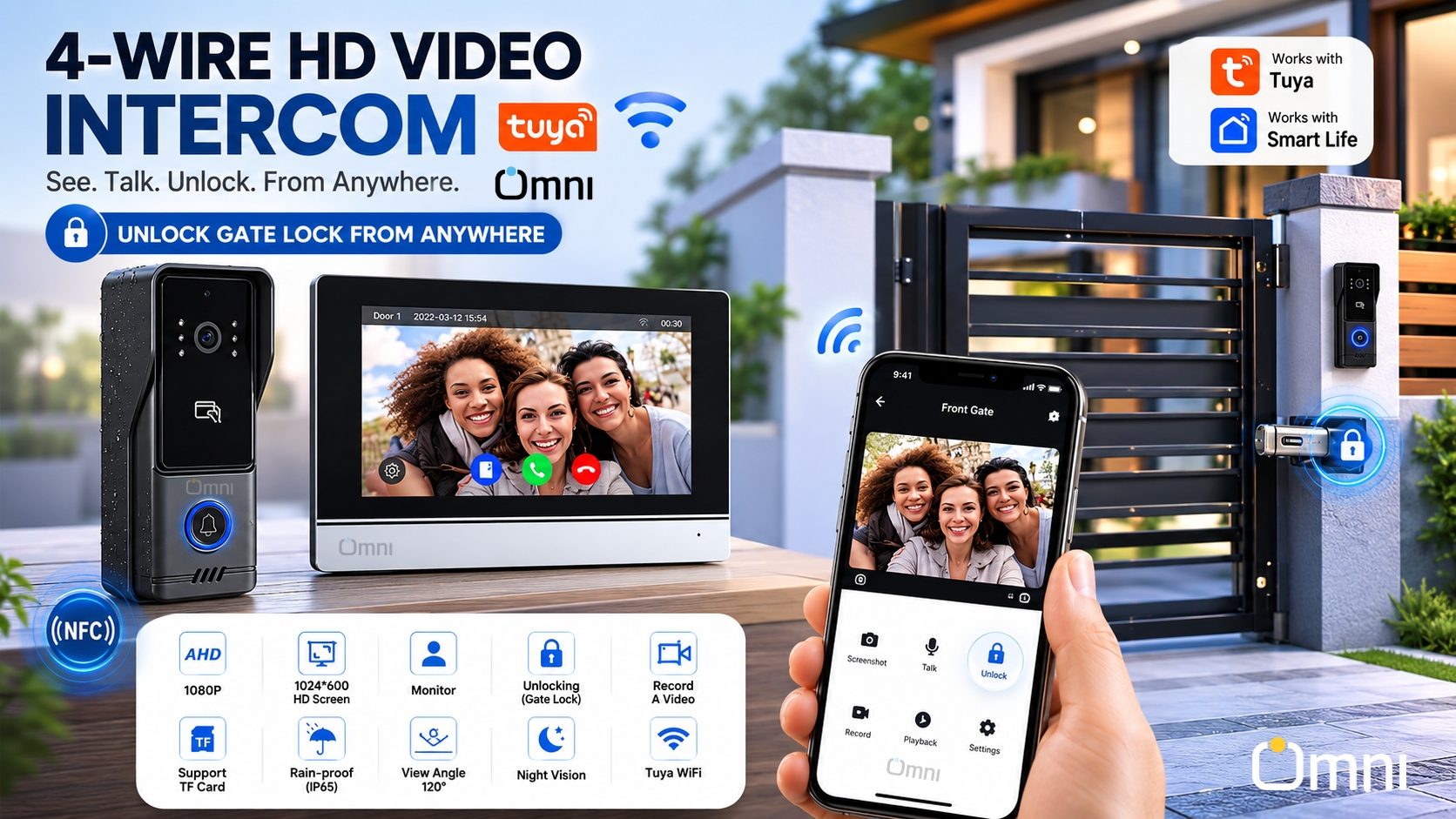 OMNI Smart VDP-27-TS 7-inch touch screen video intercom doorbell with outdoor 1080p HD camera and Tuya Smart Life app support, available in Pakistan