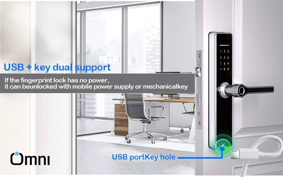 Smart door lock with emergency USB power backup option for wooden doors in Pakistan