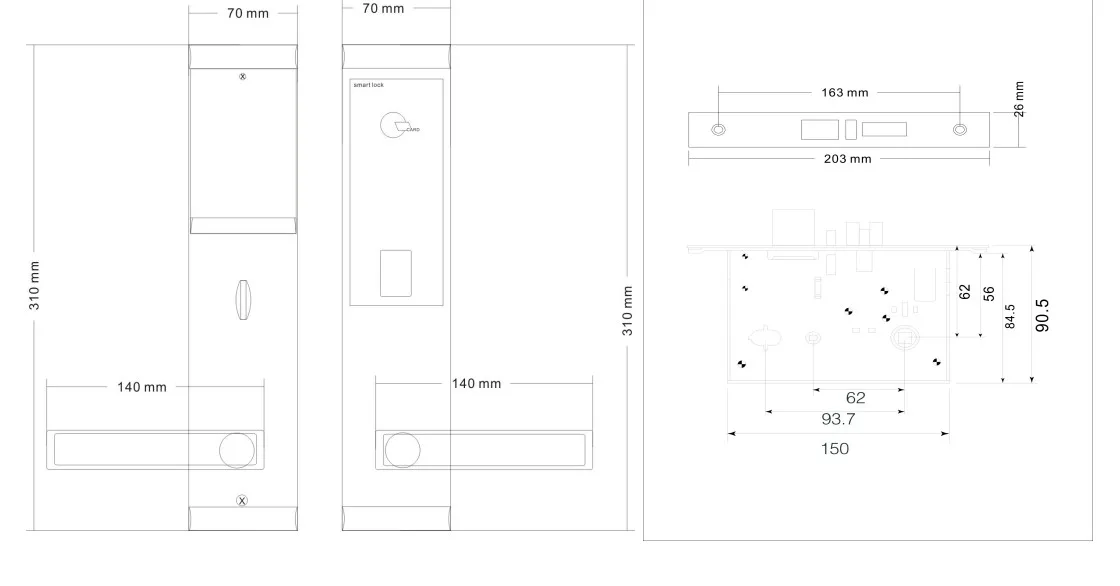 Hotel door lock RFID Mifare Card size specification