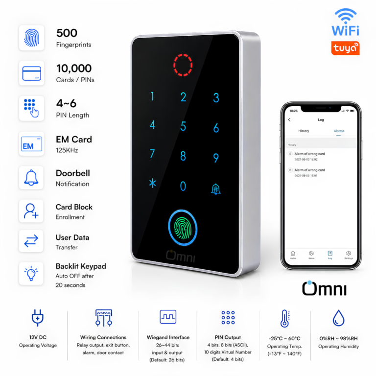 WiFi access control system with touch keypad and RFID card reader for door entry in Pakistan