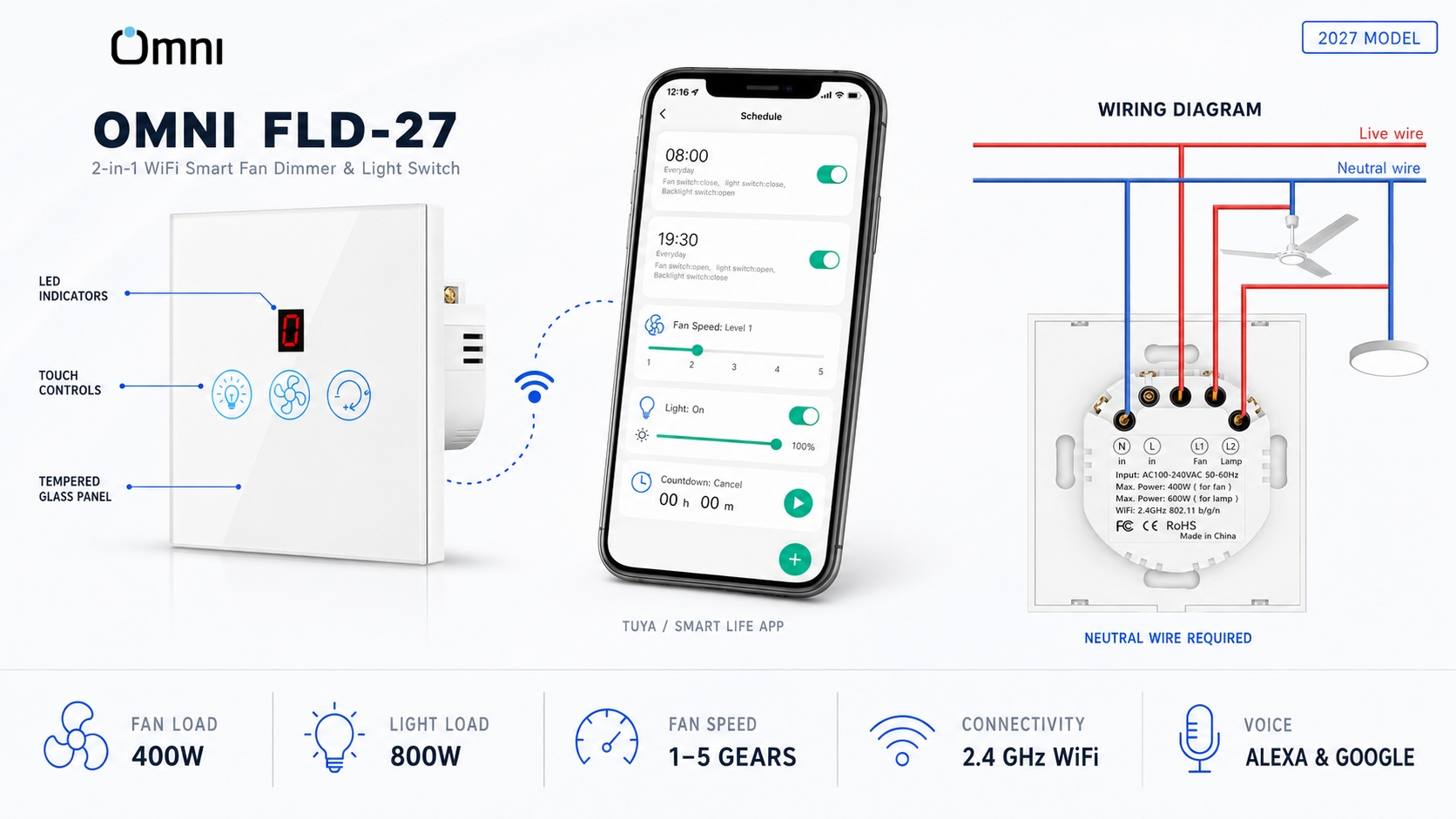 FLD-27 wiring diagram — Pakistani back-box installation