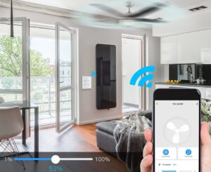 smart fan dimmer showing installed in lounge