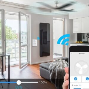 smart fan dimmer showing installed in lounge