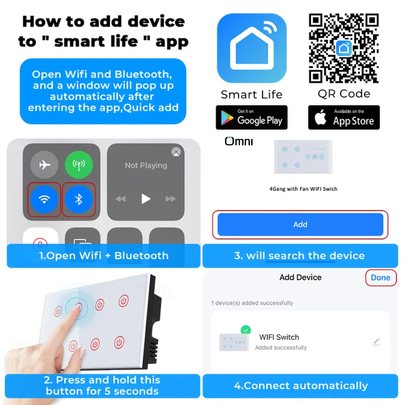 how to add touch switch board in smart life app