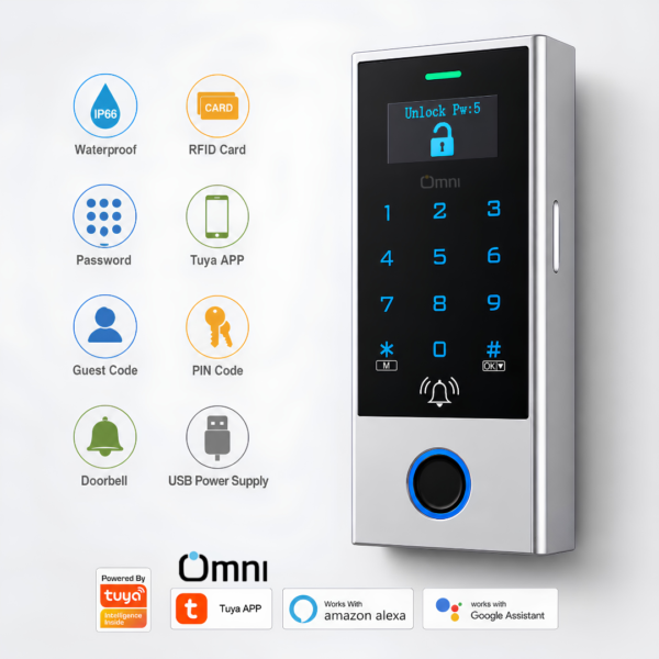 Smart WiFi fingerprint access control system with keypad and card reader