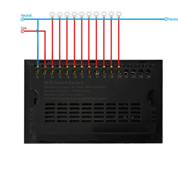 10 gang smart Touch light switch wiring