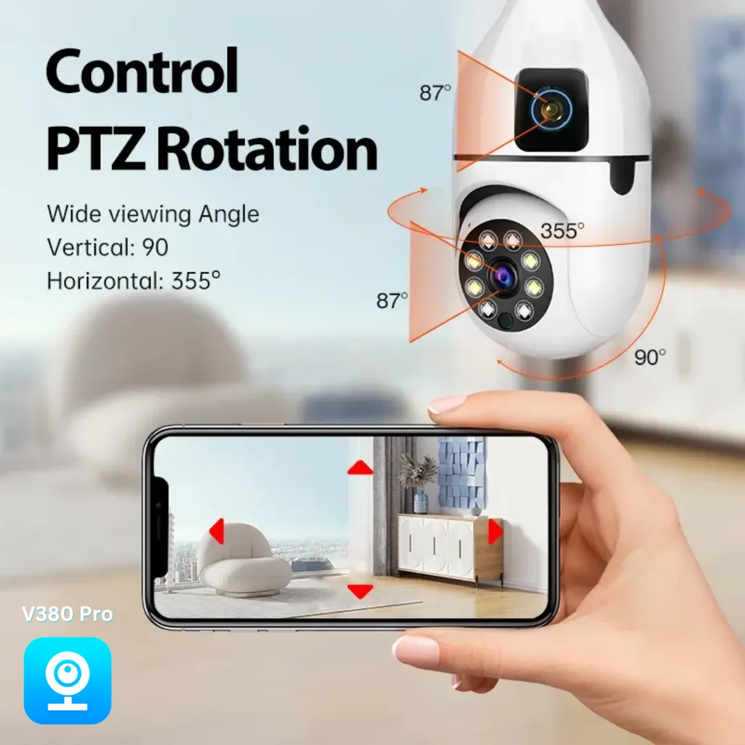 PTZ Bulb camera with 2 lens V380 Pro