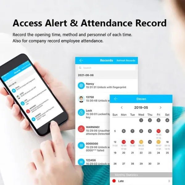 thumb print door lock with attendance record in mobile app