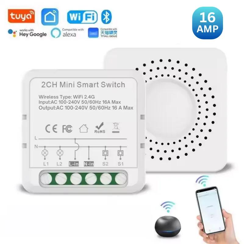 Smart Switch Controller - 2 Gang WIFI Module - 16amp 1 2 ch mini smart switch