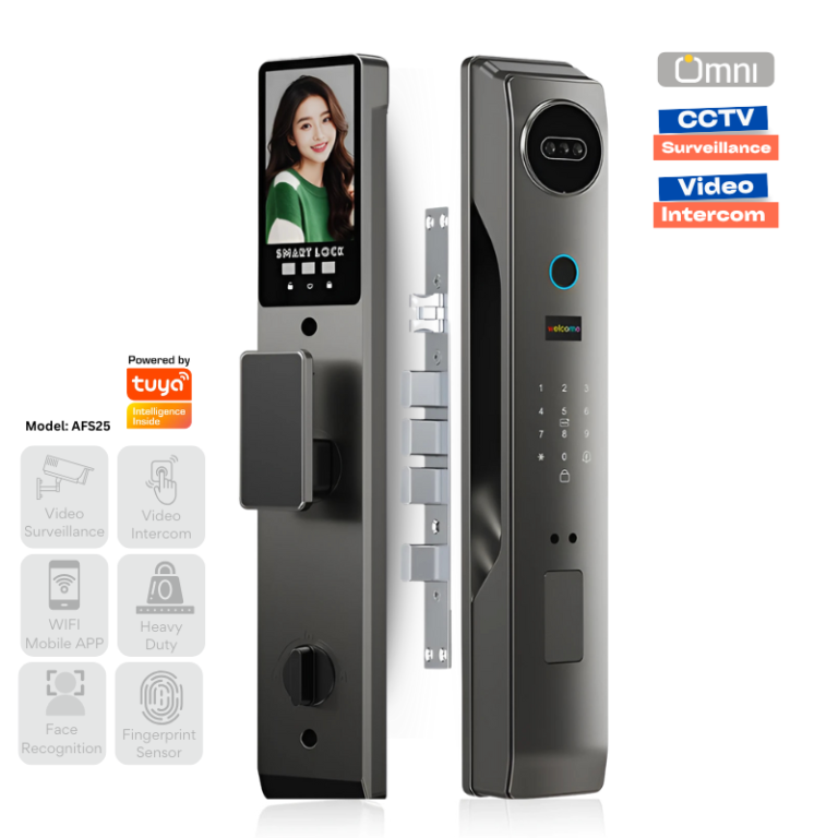 Smart door lock with HD camera and video intercom installed on a modern apartment door in Pakistan