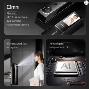 Smart lock mobile app showing live camera feed and remote unlock options for apartment door in Pakistan