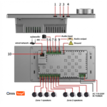 Back view of Android Wall Panel showing Amplifier Speaker terminals, RJ45 Ethernet and RS485 ports.