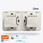 Back view of Omni 8-Gang Smart Switch showing dual power input terminals for separate UPS and Wapda module wiring.