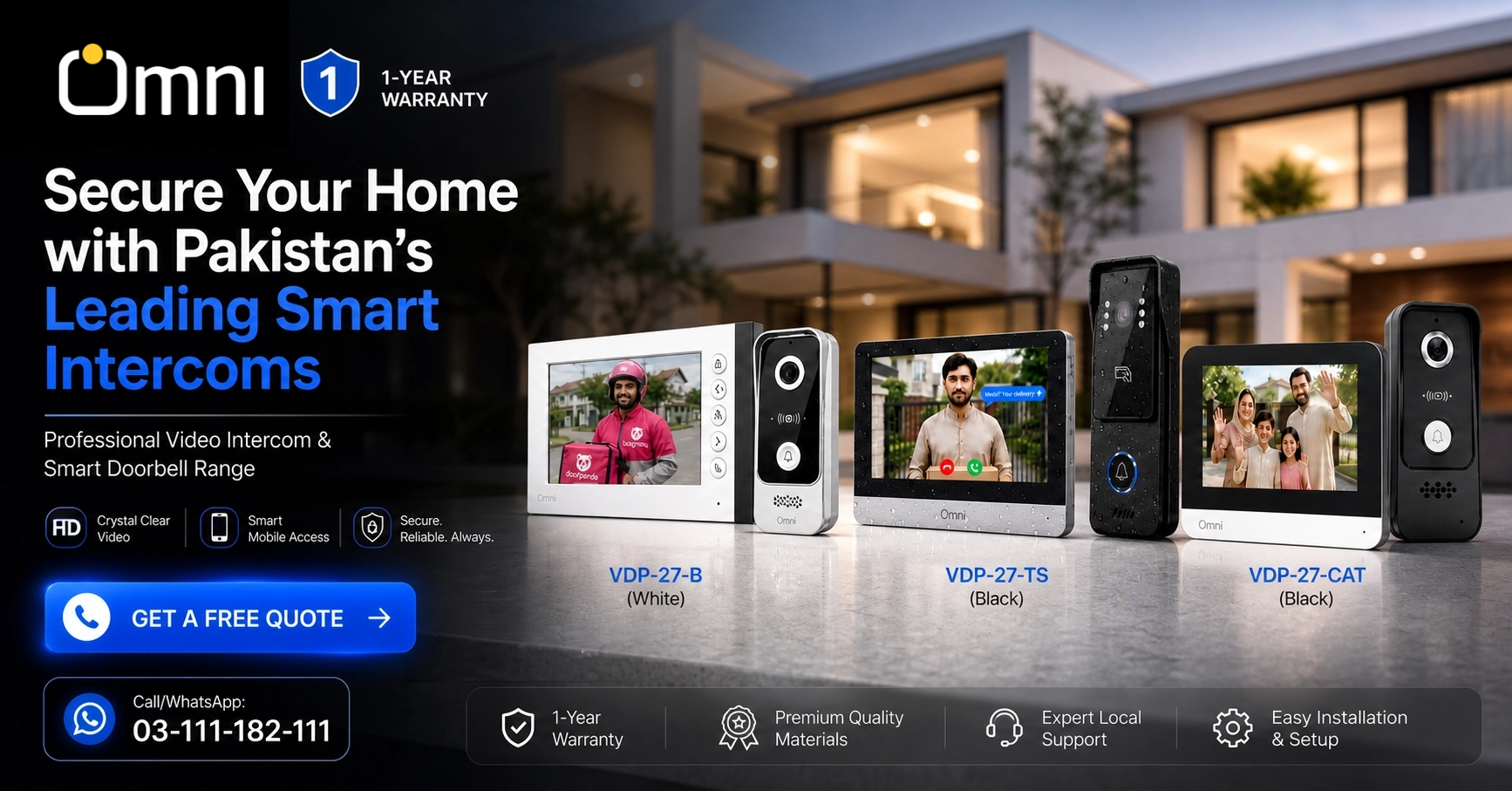 Smart video intercoms and doorbells range in Pakistan — OMNI Smart Tuya app, HD camera, 1-year warranty. Shop the complete collection.