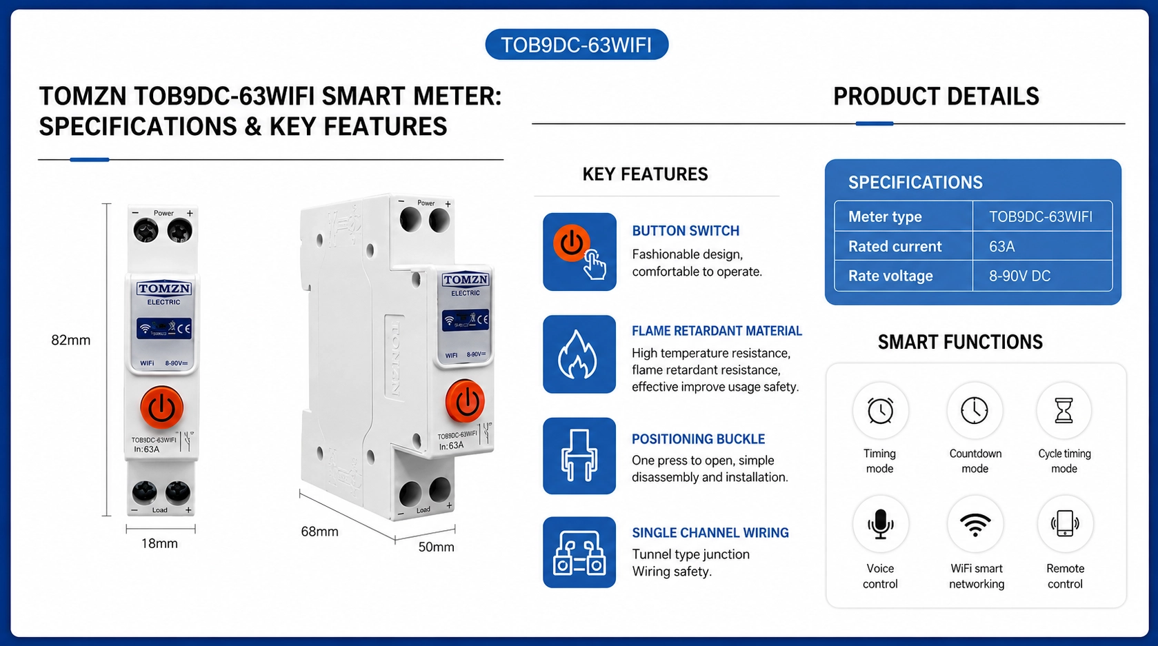 uya Smart Life app interface showing cycle timer, countdown, and remote ON/OFF control for TOMZN DC smart breaker switch