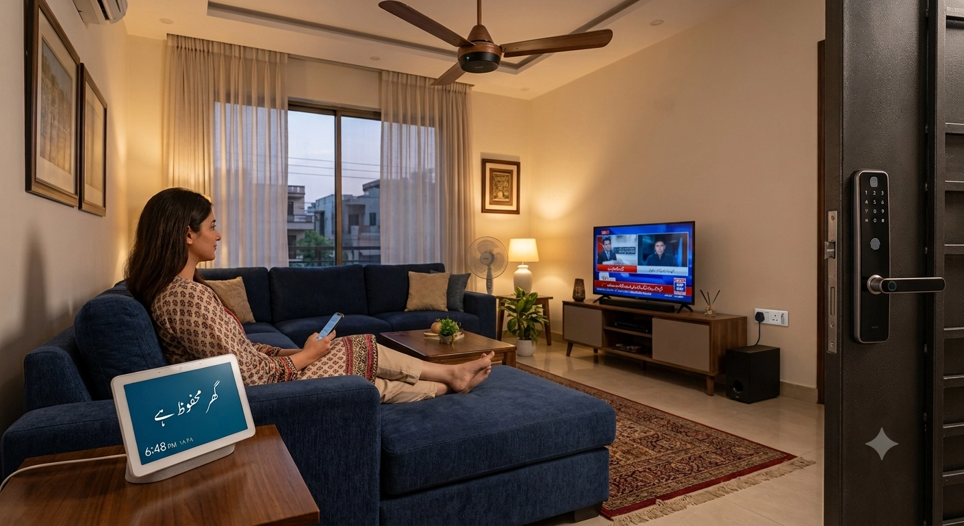 Pakistani smart home setup featuring no-neutral switch, ceiling fan controller, and Urdu voice assistant - answers to top 10 smart home questions in Pakistan by Omni Smart