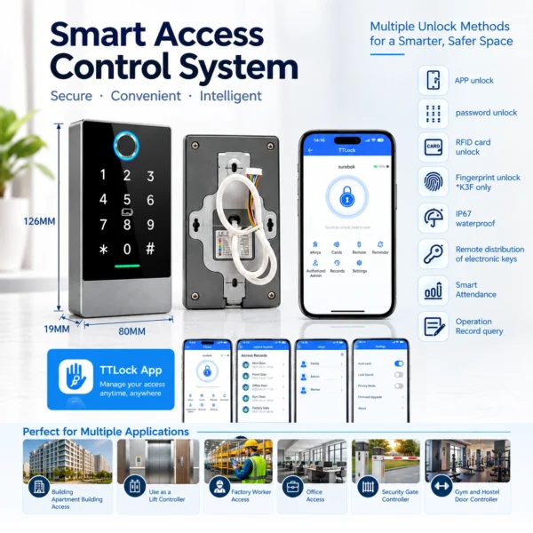 IP65 TTLock and TTHotel smart access controller with fingerprint RFID card and keypad